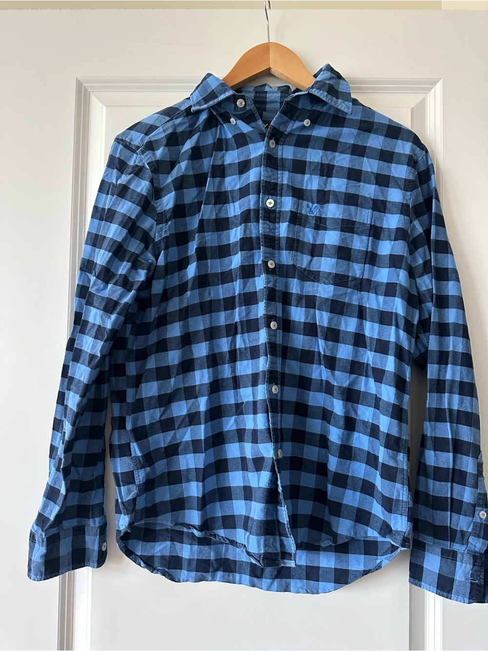 Men's Blue and Black Check Casual Button-Down Shirt